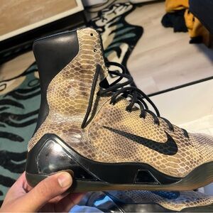 Nike High-Top Basketball Shoe in Tan Snake Print with Black Accents